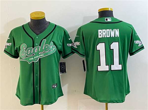 Women%27s Philadelphia Eagles #11 A. J. Brown Green Cool Base Stitched Baseball Jersey(Run Small)